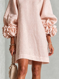 Minivestido Rosa con escote redondo, puños y floral