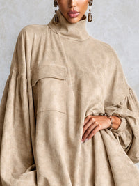 Minivestido Caqui Oversize con ante