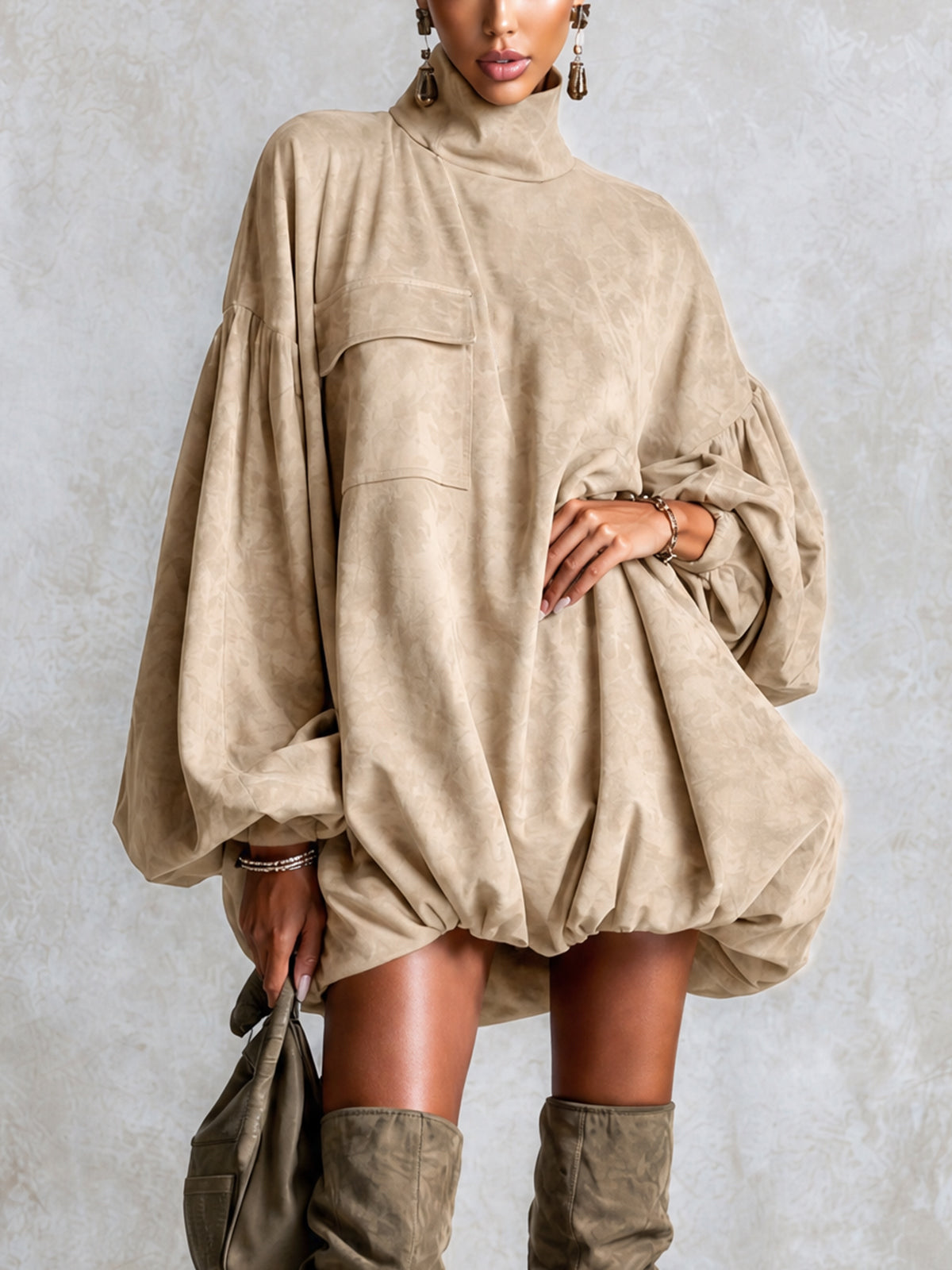Minivestido Caqui Oversize con ante - Caqui