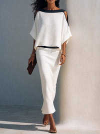 Conjunto de Falda Blanco con cut out y hombros descubiertos - Blanco