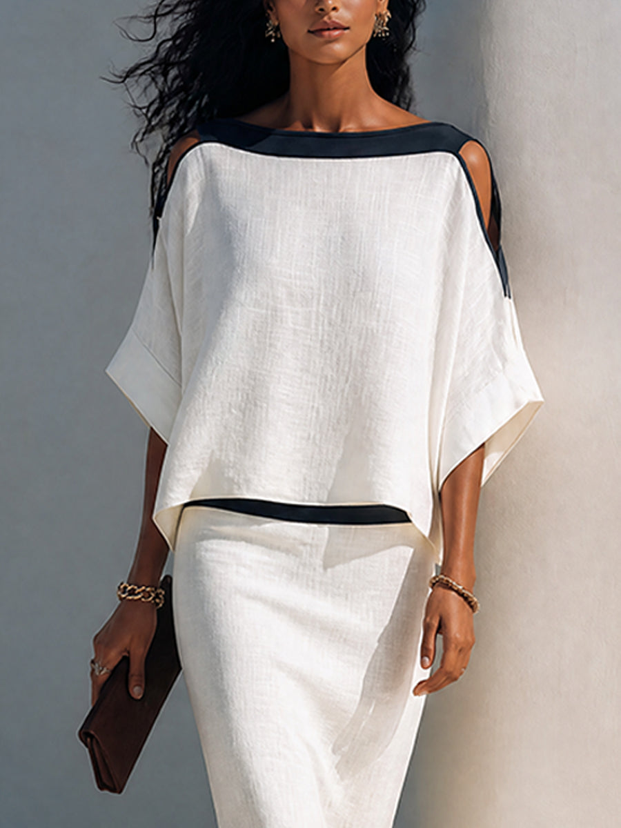 Conjunto de Falda Blanco con cut out y hombros descubiertos - Blanco