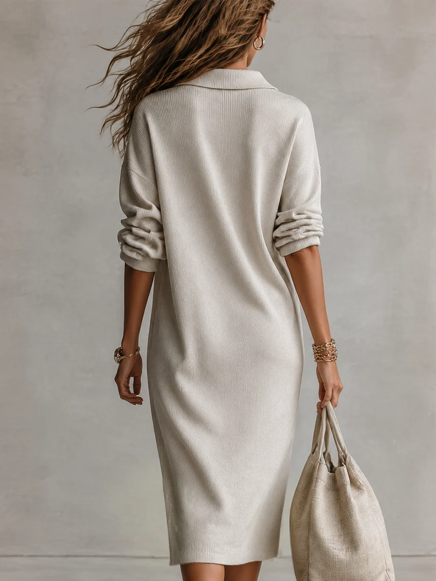Vestido Casual Avena Corte Holgado con punto y abertura - Avena