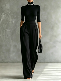 Conjunto de Pantalón Negro con ribete, cuello alto y pierna ancha - Negro