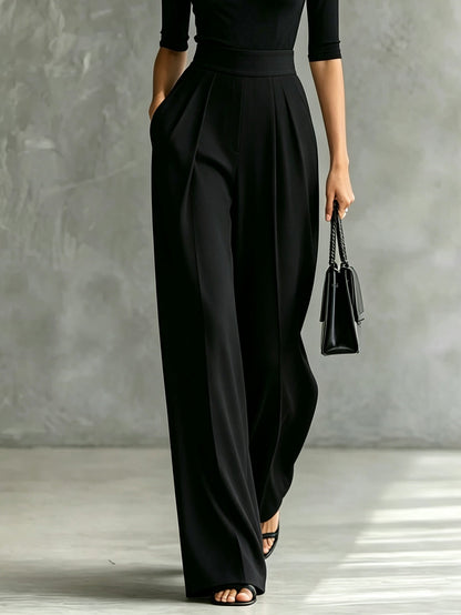 Conjunto de Pantalón Negro con ribete, cuello alto y pierna ancha - Negro