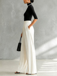 Conjunto de Pantalón Blanco y Negro con ribete, cuello alto y pierna ancha - Blanco y Negro