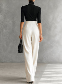 Conjunto de Pantalón Blanco y Negro con ribete, cuello alto y pierna ancha - Blanco y Negro