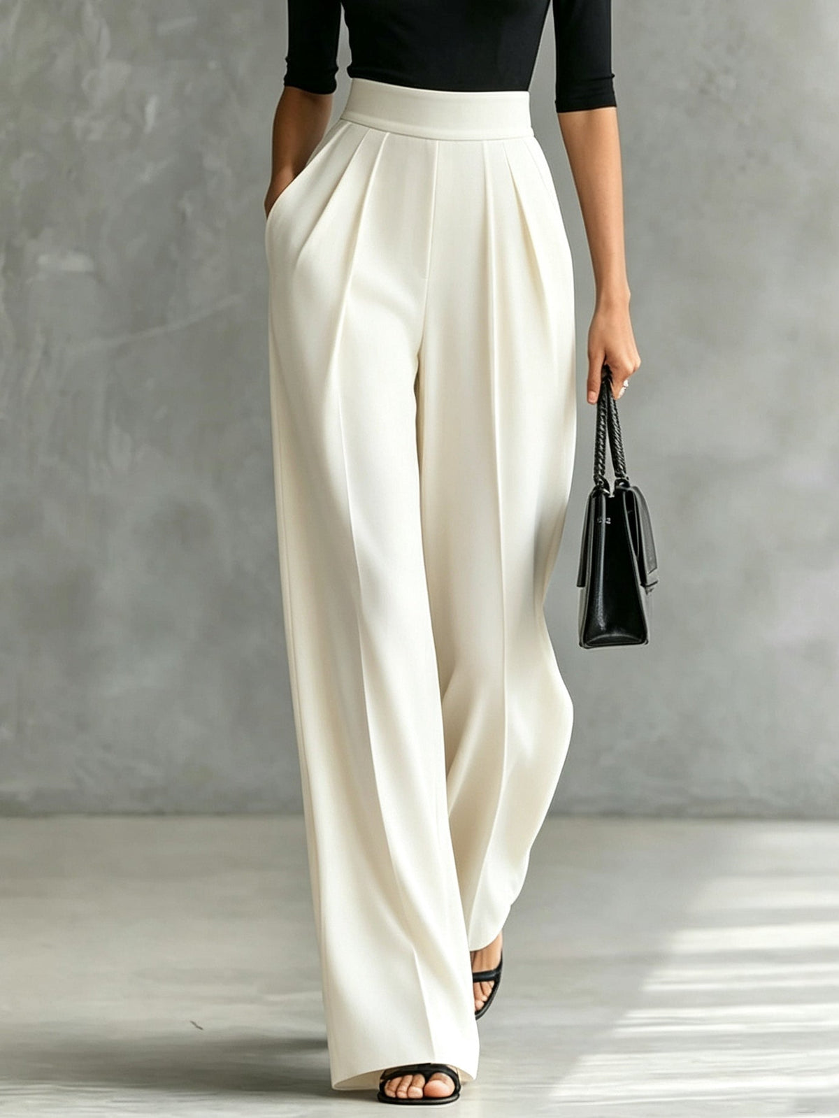 Conjunto de Pantalón Blanco y Negro con ribete, cuello alto y pierna ancha - Blanco y Negro