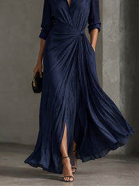 Vestido Camisero Elegante Azul Marino con nudo - Azul Marino