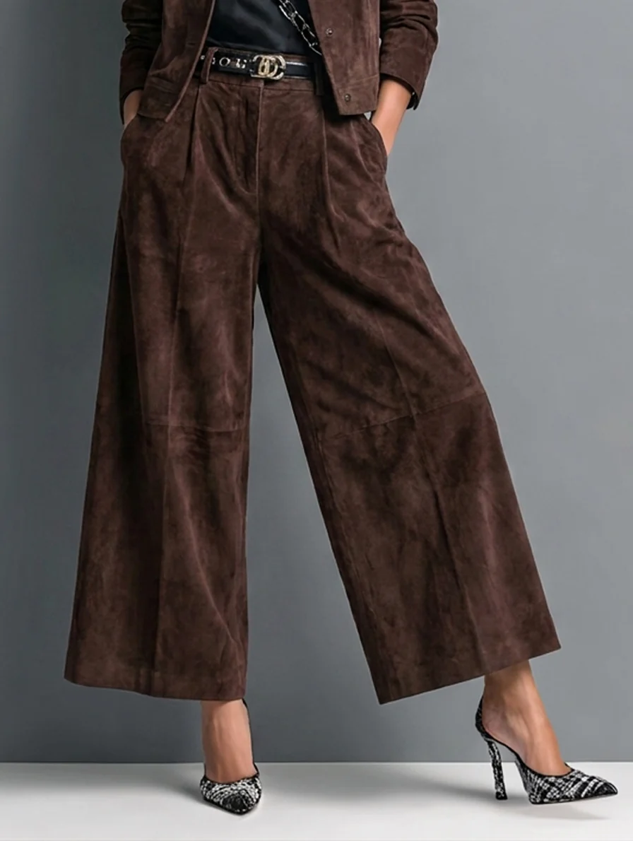 Conjunto Marrón Oscuro con ante y pierna ancha - Marrón Oscuro