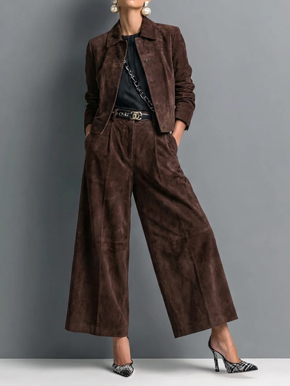 Conjunto Marrón Oscuro con ante y pierna ancha - Marrón Oscuro