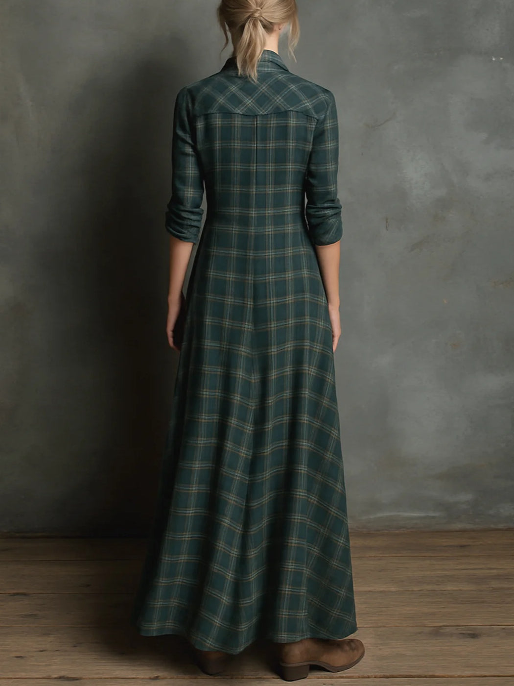 Vestido Casual con cuadros - Verde