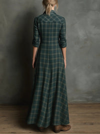 Vestido Casual con cuadros - Verde