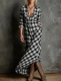 Vestido Casual con cuadros - Verde