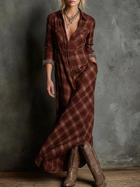 Vestido Casual con cuadros - Verde