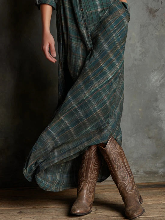 Vestido Casual con cuadros - Verde