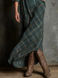 Vestido Casual con cuadros - Verde