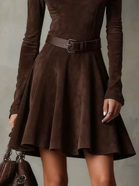 Vestido Casual Vintage Marrón Oscuro con ante - Marrón Oscuro