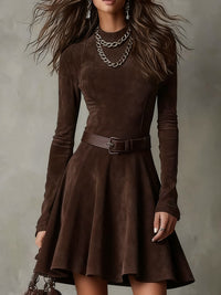 Vestido Casual Vintage Marrón Oscuro con ante - Marrón Oscuro