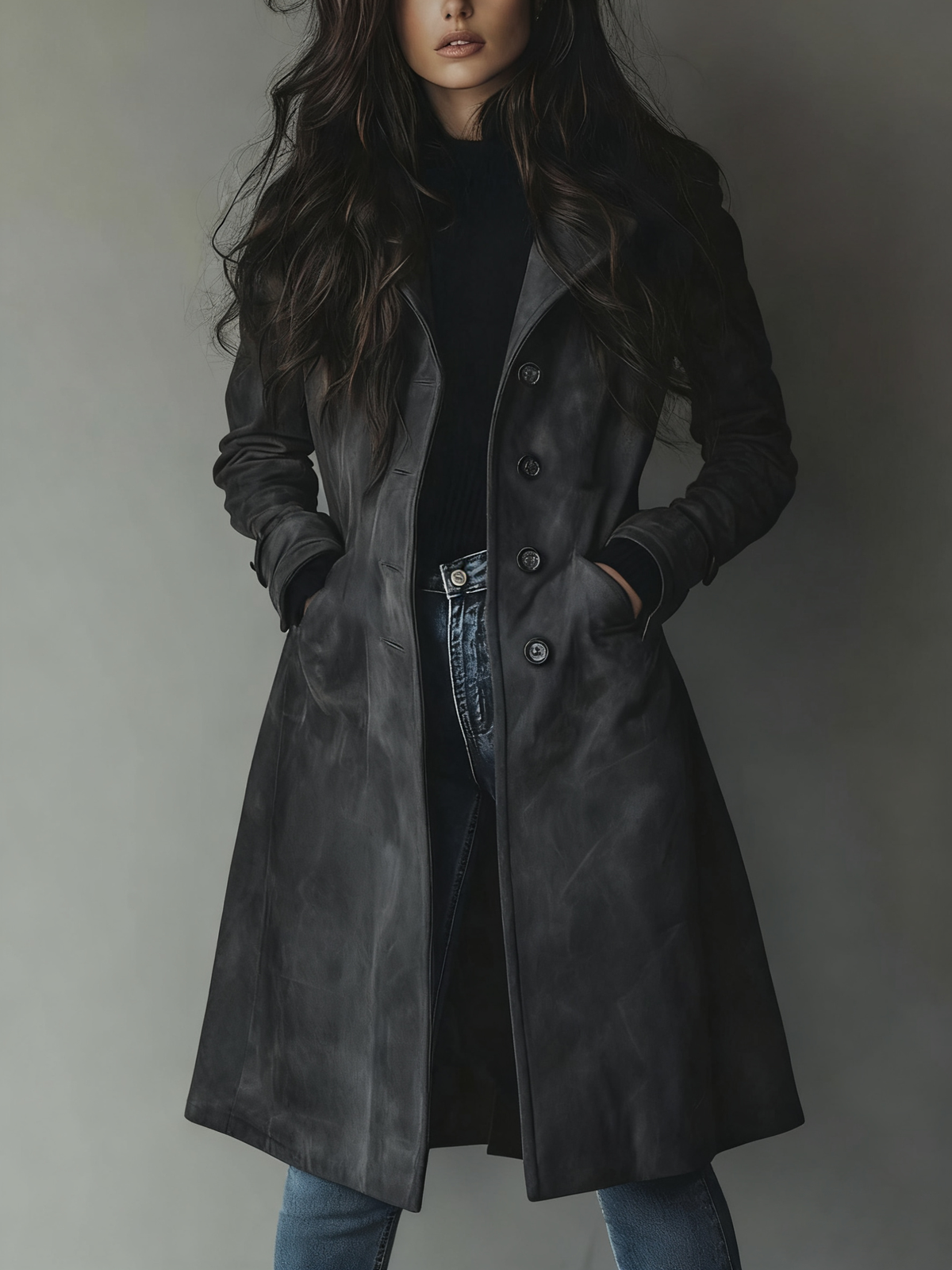 Chaqueta Vintage con ante - Azul Oscuro