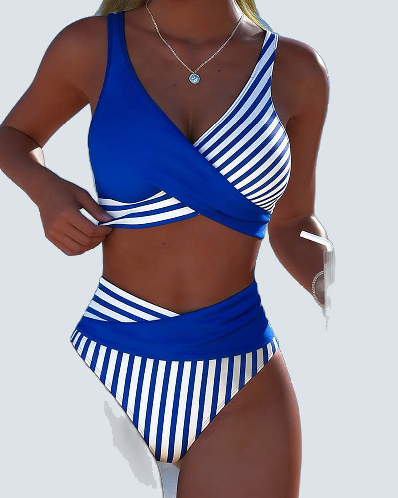 Bikini Cruzado de Rayas - fondo gris