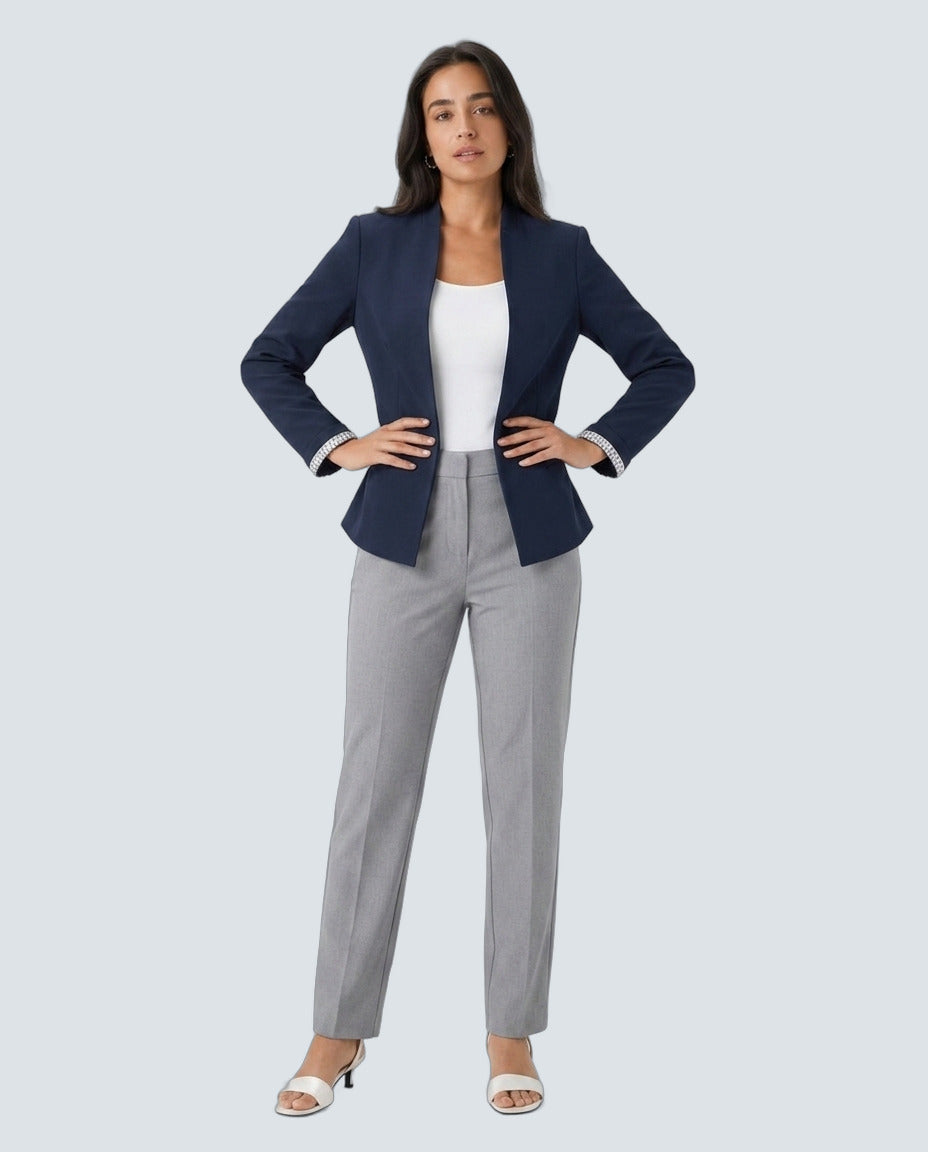 Blazer Corte Recto Azul Marino - fondo gris