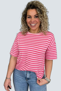 Camiseta rayas Rojo Rosa - fondo gris