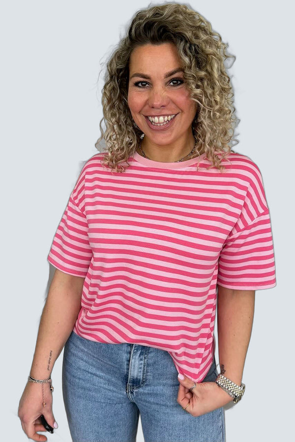 Camiseta rayas Rojo Rosa - fondo gris