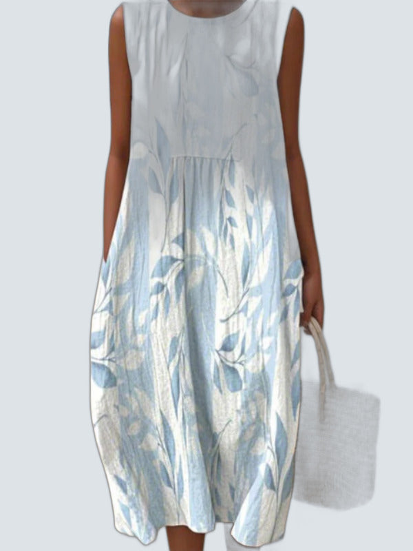 Joy Vestido Midi Hojas - fondo gris
