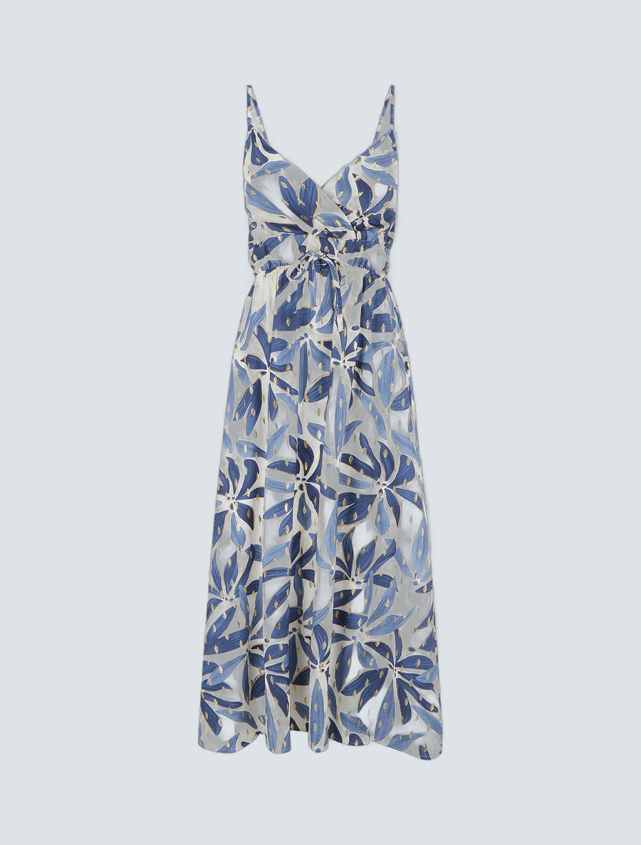 Vestido Largo Estampado Azul - fondo gris