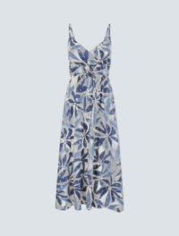 Vestido Largo Estampado Azul - fondo gris