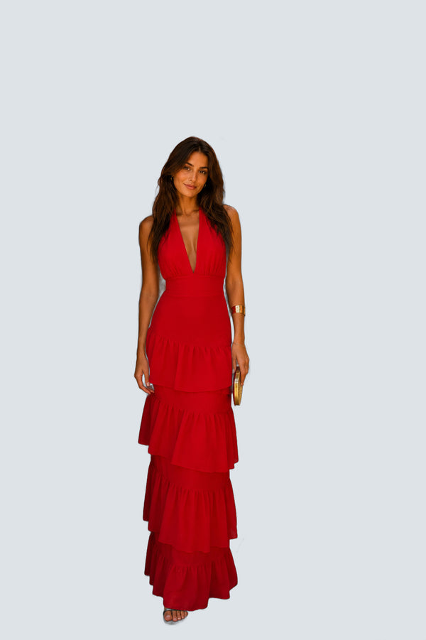 Vestido Manila en rojo - fondo gris