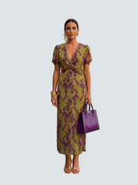 Vestido Maxi Floral Caida Fluida - fondo gris