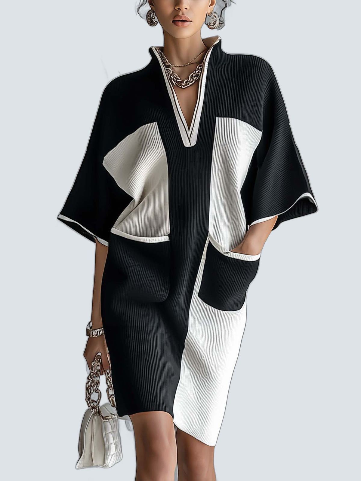 Vestido Midi Color Block - fondo gris