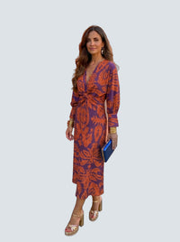 Vestido midi con estampado - fondo gris