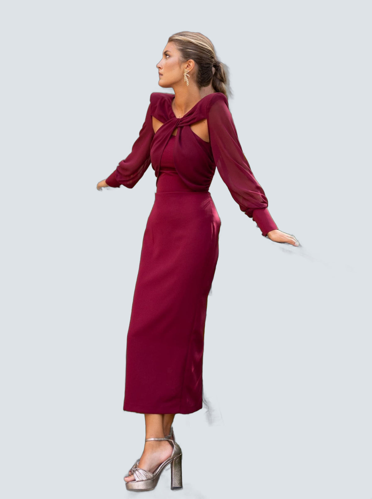 Vestido Midi Elegante Granate - fondo gris