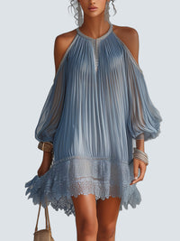 Vestido Mini Azul Hombros Descubiertos - fondo gris