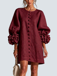 Vestido Mini Burdeos Botones Flor - fondo gris