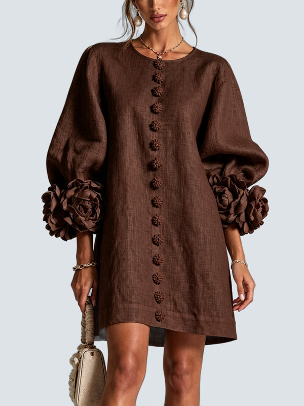 Vestido Mini Botones Flor Punos - fondo gris