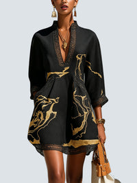 Vestido Mini Estampado Dorado Ganchillo - fondo gris