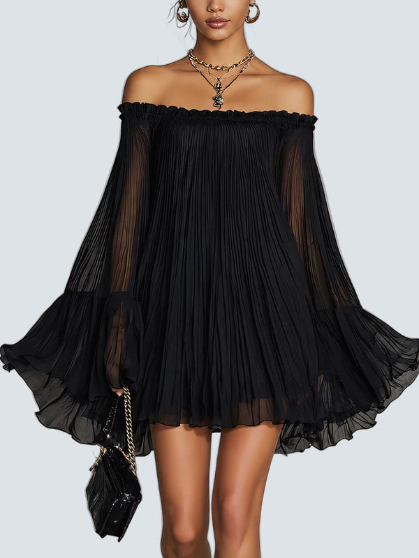 Vestido Mini Negro Hombros Descubiertos - fondo gris