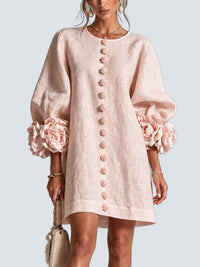 Vestido Mini Rosa Botones Flor - fondo gris