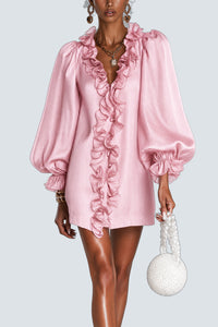 Vestido Mini Rosa Gasa Volante - fondo gris