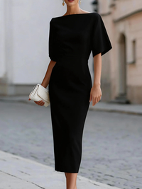 Vestido Midi con escote barco - Negro