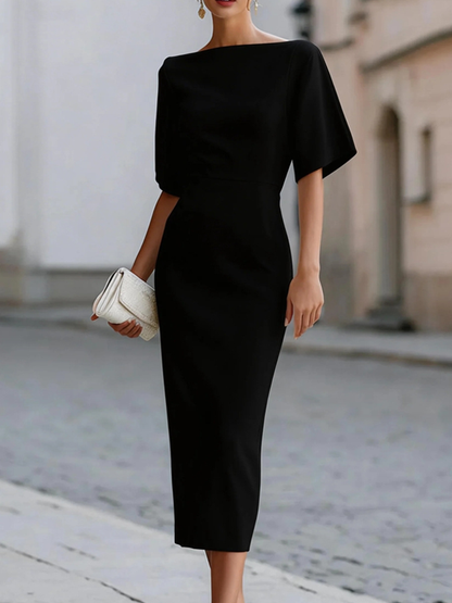Vestido Midi con escote barco - Negro