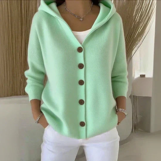 DARIENNE - Chaqueta de Punto con Capucha y Botones - Rosa