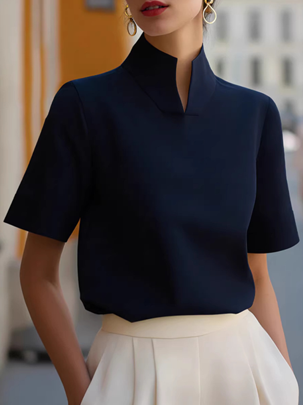 Blusa Manga Corta con cuello mao - Negro
