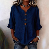 Blusa Casual con escote en V y volante - Blanco