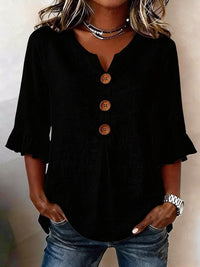 Blusa Casual con escote en V y volante - Blanco