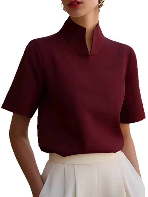 Blusa Manga Corta con cuello mao - Negro