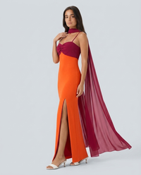 Μακρύ Δίχρωμο Φόρεμα με Ντραπέ